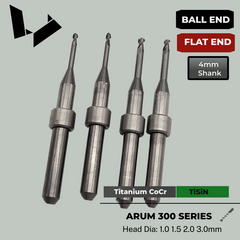 MB-58 MB-59 MB-60 4mm Shaft Titanium Cocr Milling Tool with Stop Ring - Arum 300 Series Compatible