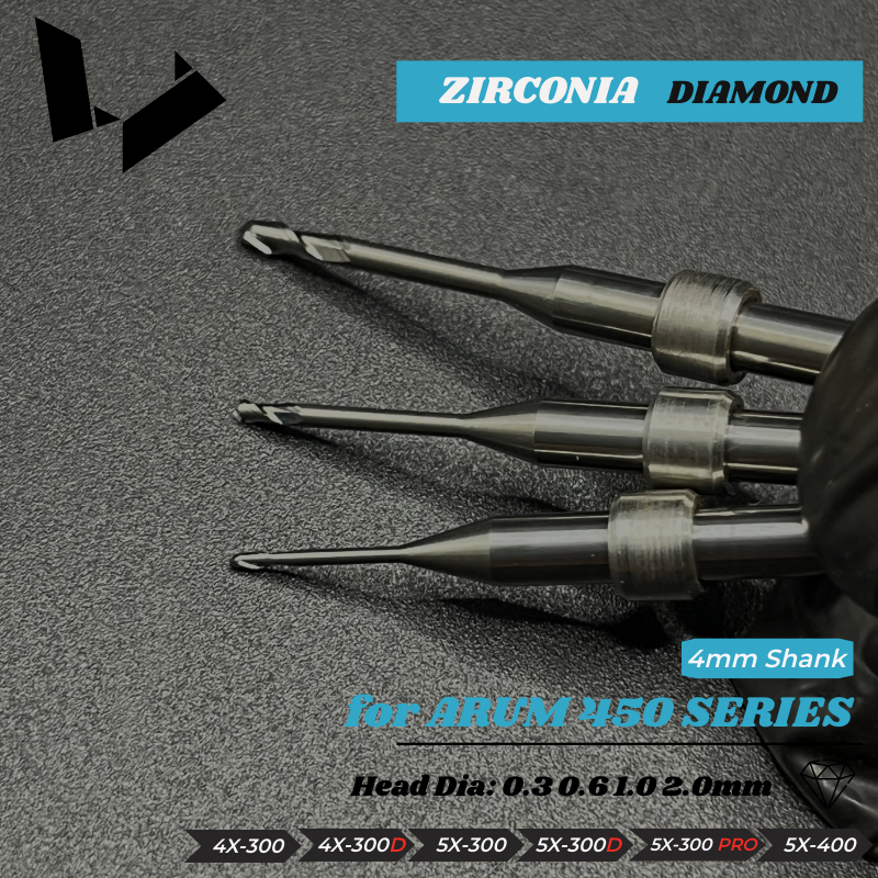 Diamond Zirconia Milling Tool with Stop Ring (4mm) - Arum 300 Series Compatible