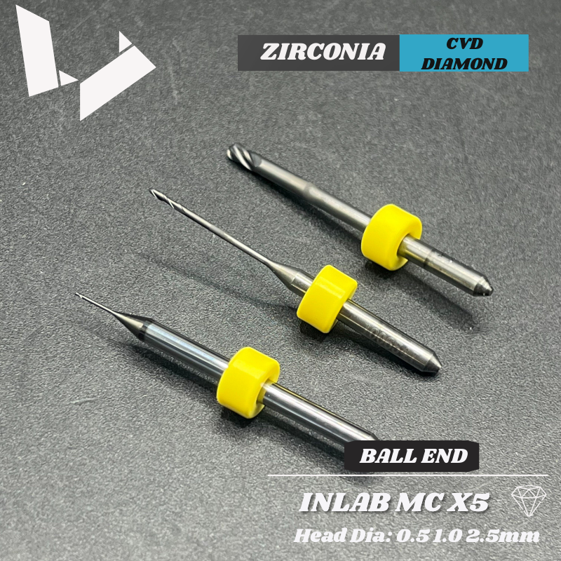 3-Piece Sirona InLab MC X5 Zirconia Milling Burs Set - Carbide, DC