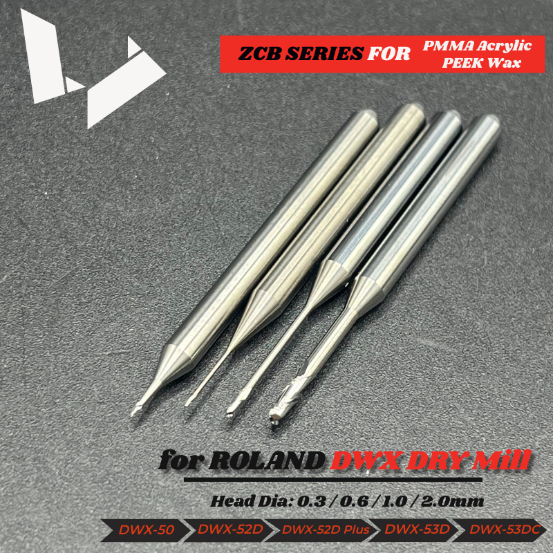 ZCB Series Carbide Ball End Tool for PMMA Wax - HQ Roland DWX Dry