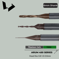 MB-62 MB-63 MB-64 6mm Shaft Flat End Titanium Cocr Milling Tool - Arum 450 Series Compatible