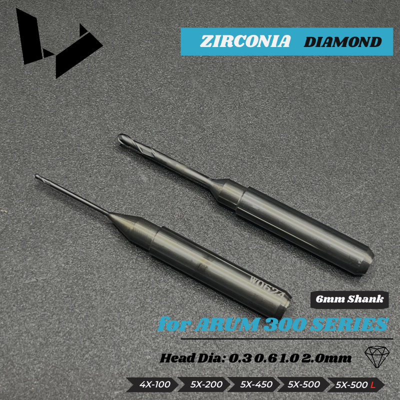 ZB-05 ZB-06 ZB-07 6mm Shaft Zirconia Milling Tool - Arum 450 Series Compatible