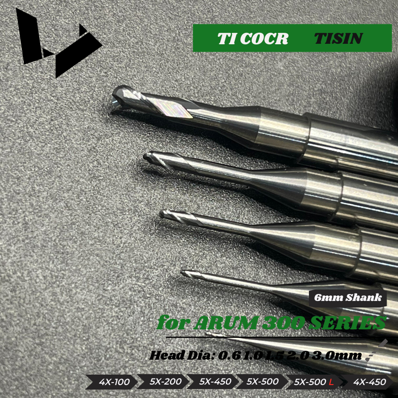 MB-09 MB-10 MB-11 MB-12 MB-62 MB-63 MB-64 6mm Shaft Titanium Cocr Milling Tool - Arum 450 Series Compatible